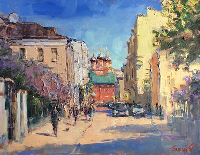 Художник Елена Полуян 
&laquo;Весна в Петровском переулке&raquo;
Х/м., 35х45 см., 2025 год