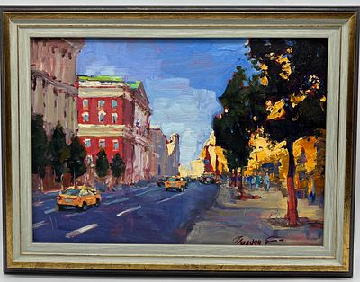 Полуян Елена. "Ленивый вечер на Тверской" г. Москва. 2025г. 25х35см. Холст, масло. . Размер рамы 