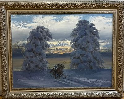 Бельмасов Б.П. Зимнее утро. "Гонцы". 2006г. Холст, масло. размер картины - 60х80см. рама -77х97см.