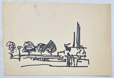 Антощенко-Оленев Валентин Иосифович. "В сквере" СССР, 1960-е годы. Бумага, фломастер. 17х25см. Ва 