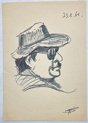 Антощенко-Оленев Валентин Иосифович. Портрет мужчины в очках. СССР, 1966 год. Бумага 