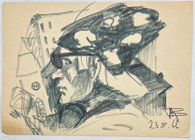 Антощенко-Оленев Валентин Иосифович. Мужской портрет. СССР, 1965 год. Бумага, фломастер, 20х28 