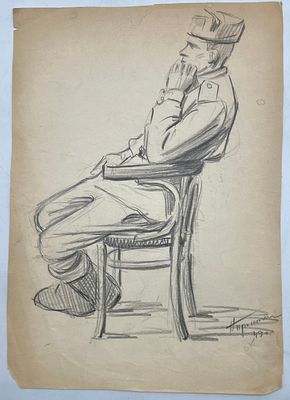 Прокопьев Андрей Лаврентьевич (1922-1993) Солдатская дума. 1949г. Бумага, графитный карандаш. 