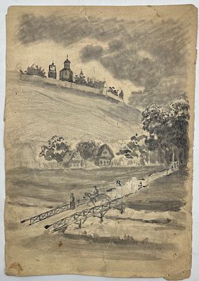 Белякова Екатерина Михайловна (1892-1980) "Верхом на коне". Бумага, серая акварель, тушь. 30 