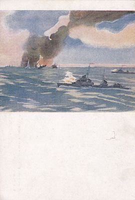 Советские эсминцы топят вражеские корабли в Финском залив. худ. Ю.Н.Петров. . П-9941