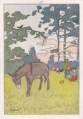 Осел и соловей. худ. А.Жаба. изд. Искусство. . П-9942