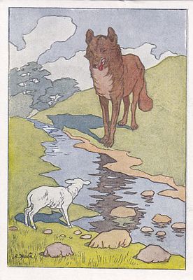 Волк и Ягненок. худ. А.Жаба. изд. Искусство. . П-9942