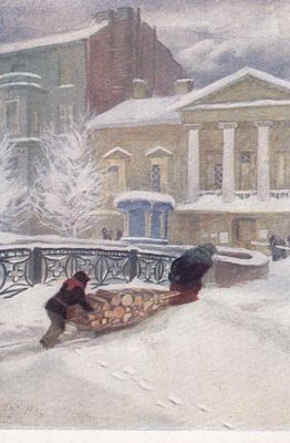 Ленинград в дни Отечественной войны. С дровами. худ. Г, П.Фитингоф. изд. Искусство. . П-9942