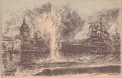 Ленинград в дни Отечественной войны. Огневой налет врага. худ. Н.А.Павлов. изд. Искусство. . П-9943