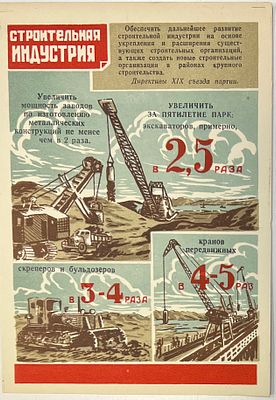 Мини-плакат. "Строительная индустрия. Директивы XIX съезда партии". Пропаганда. Агитация. 