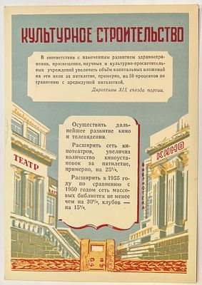 Мини-плакат. "Культурное строительство. Директивы XIX съезда партии". Пропаганда. Агитация. 