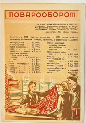 Мини-плакат. "Товарооборот. Директивы XIX съезда партии". Пропаганда. Агитация. 1955г. 