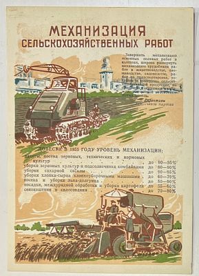 Мини-плакат. "Механизация Сельскохозяйственных работ. Директивы XIX съезда партии". Пропаганда. 