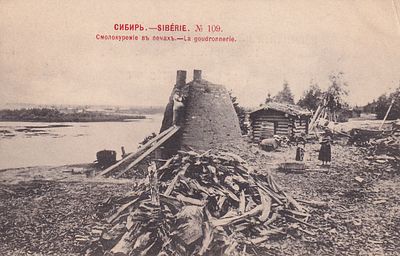 Сибирь. Смолокурение в печах. фототипия Шерер 1902г. . П-9986