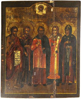 Икона `Избранные святые: Св. Иоанн Предтеча, Св. мученики Самон, Гурий, Авив и Св. 