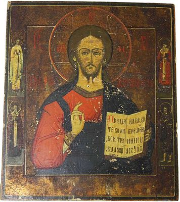 Икона `Господь Вседержитель с предстоящими`. Россия. Кон. XIX в. Икона `Господь Вседержитель с 