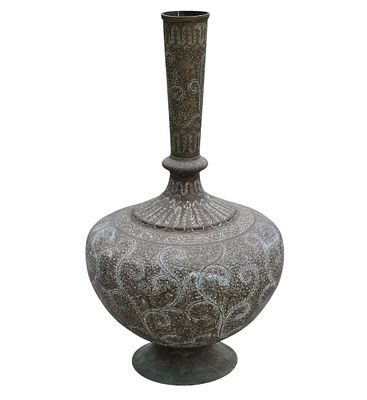 Large Handmade Antique Persian Vase 19th C Decorated With Birds Animals And Figures. Measures 