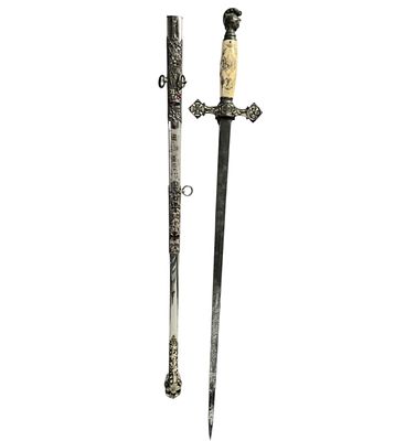 A Fine Early Masonic Knights Templar Sword With Scrimshawed Handle And Enameling. A Fine Early 