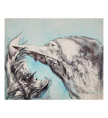Polish-American Theodore J. Roszak 1907-1981 Ink & Crayon Drawing Signed '81 Both Sides (A Study). 