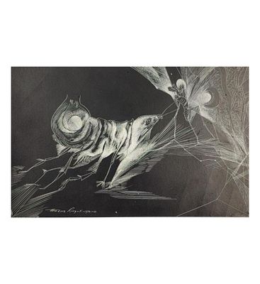 Polish-American Theodore J. Roszak 1907-1981 Hand Engraved On Cardboard Signed & Dated 1970. Poli 