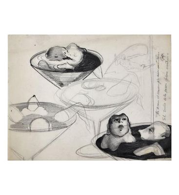 Polish-American Theodore J. Roszak 1907-1981 Pencil Drawing / Study With Goya Quote. Polish-Ameri 