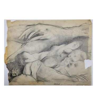 Polish-American Theodore J. Roszak 1907-1981 Pencil Drawing / Study Unsigned Titled LESBOS. Polis 