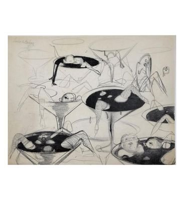 Polish-American Theodore J. Roszak 1907-1981 Pencil Drawing / Study Unsigned Titled LESBO & ??. P 