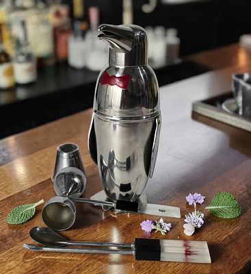 MCM Chrome Or Stainless Penguin Cocktail Shaker. Measures 10.5" X 7". Items remaining in our 