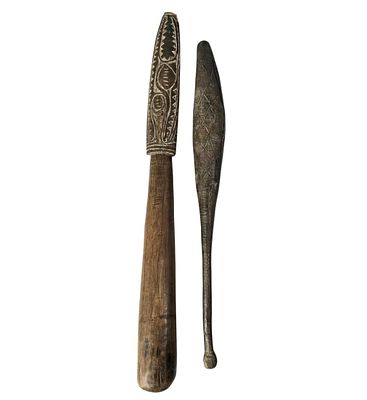 20th C. Papua New Guinea Wood Garamut Slit-Drum Pounder. Measures 23.5" &amp; 20 3/4" 