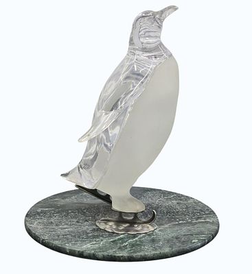 Vintage MCM Lucite Penguin Figure On Skates. Measures Approx. 16 3/4" X 11.5" X 6" (Round Base 