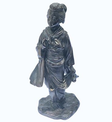 19th C Japanese Bronze Okimono Figure Meiji Period signed Genryusai Seiya. Measures Approx. 10 