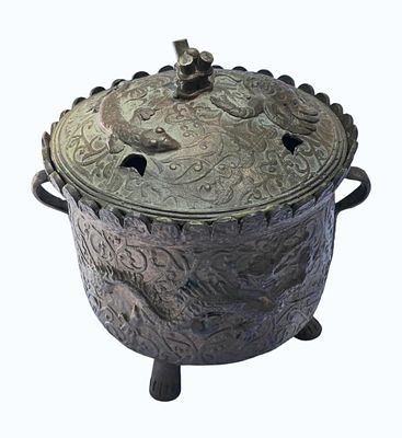 19th C Japanese Bronze Censer. Measures Approx. 6 1/2" x 6 1/2". All items must be retrieved or 
