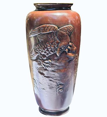 19th C Japanese Bronze Vase Meiji Period. Measures Approx. 9 1/4" x 4 1/2". All items must be 