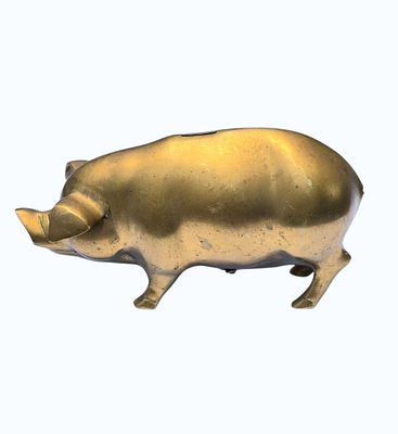 Vintage Brass Piggy Bank (tail Missing). Measures Approx. 14 1/2" x 7" x 5". All items must be 