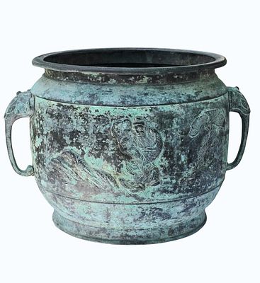 19th C Japanese Bronze Planter. Measures Approx. 8 1/2" x 13". All items must be retrieved or 