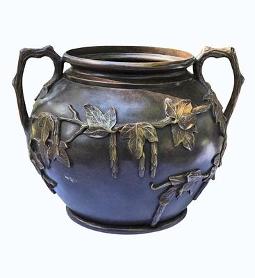 Fine 19th C Japanese Bronze Vase Meiji Period. Measures Approx. 9 1/4" x 12 1/2". All items 