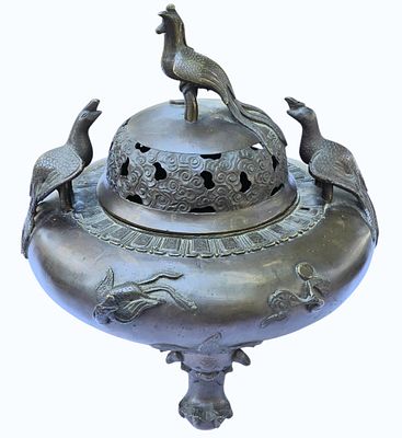 Fine 19th C Japanese Bronze Censer Signed. Measures Approx. 15" x 13 3/4". All items must be 
