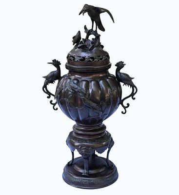 Fine 19th C Japanese Bronze Covered Censer/Incense Burner w/Birds. Measures Approx. 21 1/2" x 