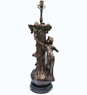 Antique Art Nouveau French Figural Lamp Signed. Measures Approx. 31 1/2" overall x 10" x 8" All 