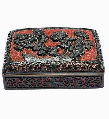 Chinese Cinnabar Box. Measures Approx. 6" x 4" x 2". All items must be retrieved or shipped 