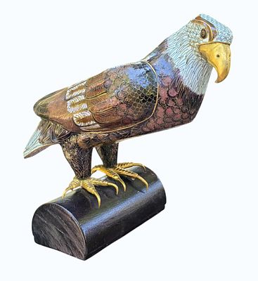 Vintage Chinese Cloisonne Eagle. Chinese Cloisonne Eagle. Measures 9" Overall Including Wood 
