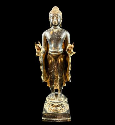 A Fine Antique 17th century Khmer bronze standing Buddha. 17th century Khmer bronze standing 