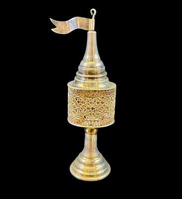 Antique sterling silver Judaica Havdalah besamim spice tower featuring intricate filigree work 
