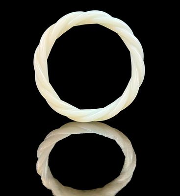 Magnificent antique white nephrite jade twisted carved bracelet. Interior opening 2 3/8” outer 