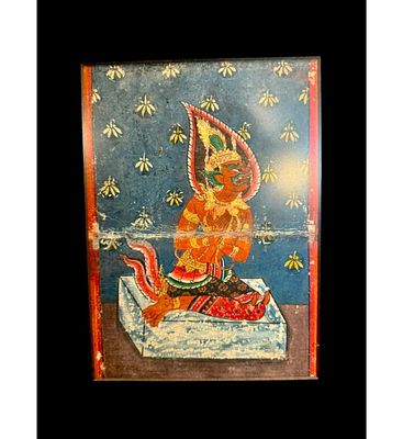 Antique 18th century Thai manuscript or mural painting (likely Rattanakosin period) (2 Pieces ). 
