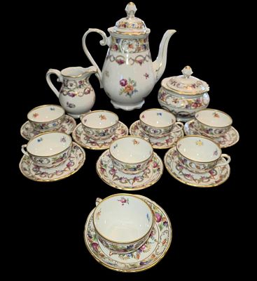 Beautiful Hand Painted Schumann Bavaria Chocolate Set, Teapot Creamer Sugar And Cups With 