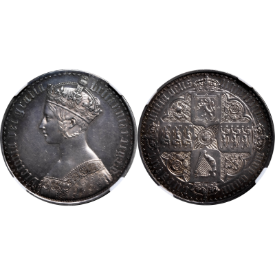 1 КРОНА 1847 ГОДА. ВЕЛИКОБРИТАНИЯ. ВИКТОРИЯ. С КОРОНОЙ. "ГОТИЧЕСКАЯ". ННР. PF53. 1 крона 1847 