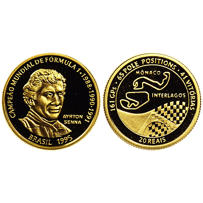 20 реалов 1995 года. "Айртон Сенна". Бразилия. PROOF (ПРУФ). 20 реалов 1995 года. "Айртон 