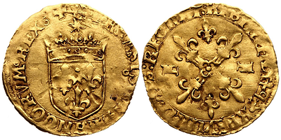 Экю 1515-1545 гг. Королевская Франция, Франциск I. Монета экю. С солнцем. Экю 1515-1545 гг. 