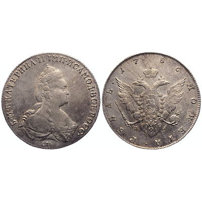 1 рубль 1786 года. "СПБ-TI-ЯА". AU. 1 рубль 1786 года. "СПБ-ТI-ЯА". Серебро 23,42 г. Биткин 